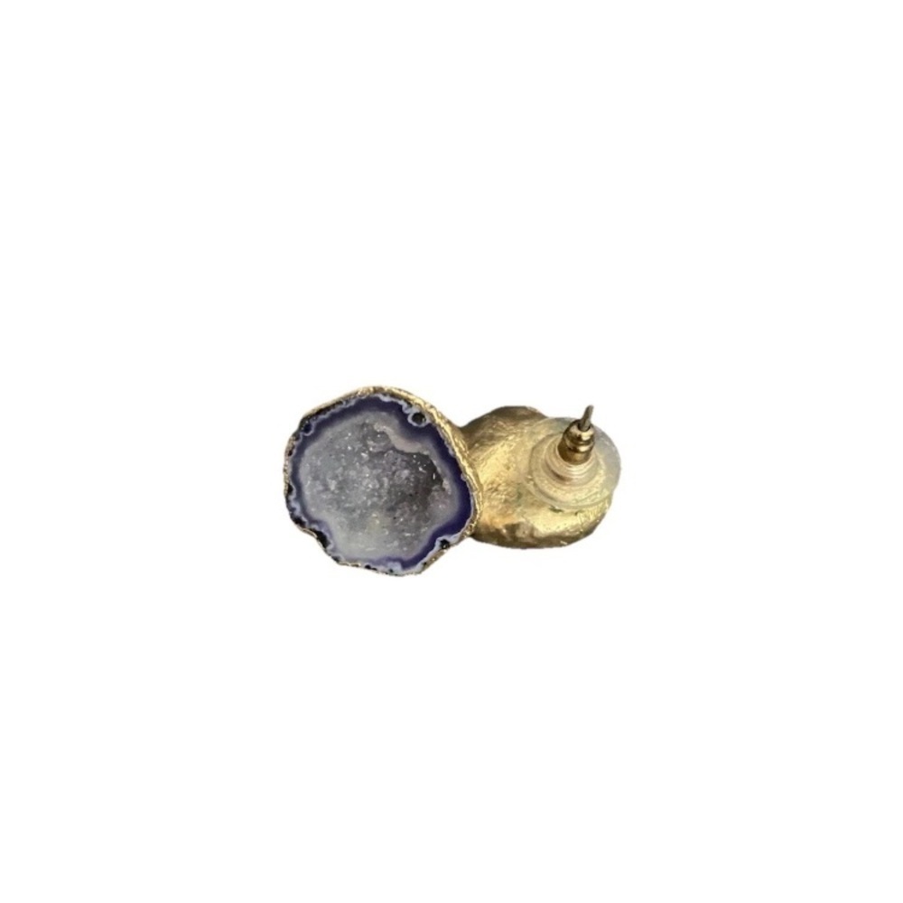 Druzy Slice Earring Purple Blue Stud Geode Gold Edge Earring Fashion Jewelry - Picture 2 of 4